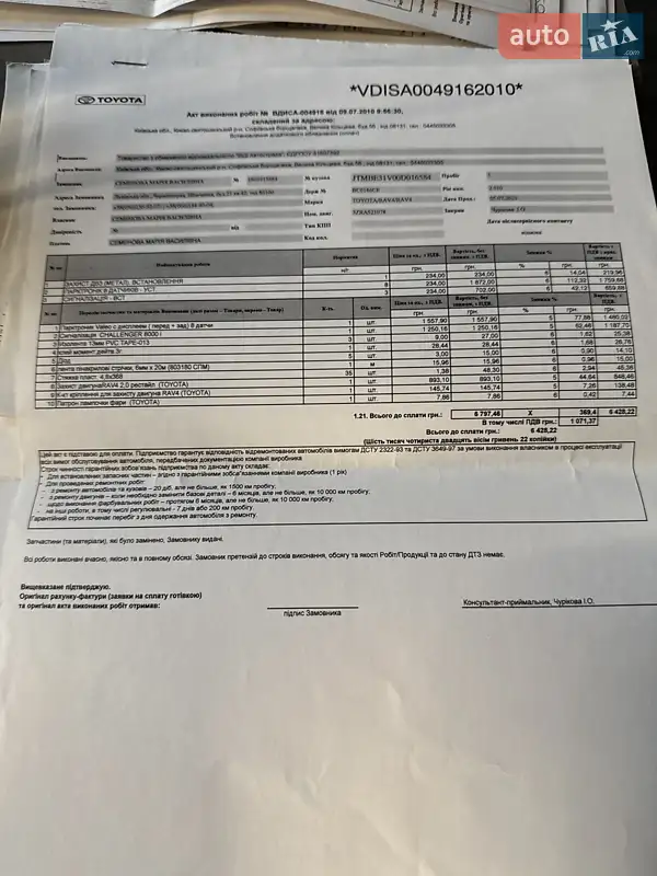 Позашляховик / Кросовер Toyota RAV4 2010 в Києві документ