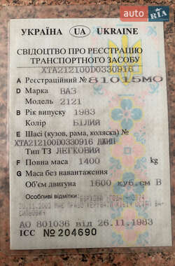 Позашляховик / Кросовер ВАЗ 2121 Нива 1983 в 