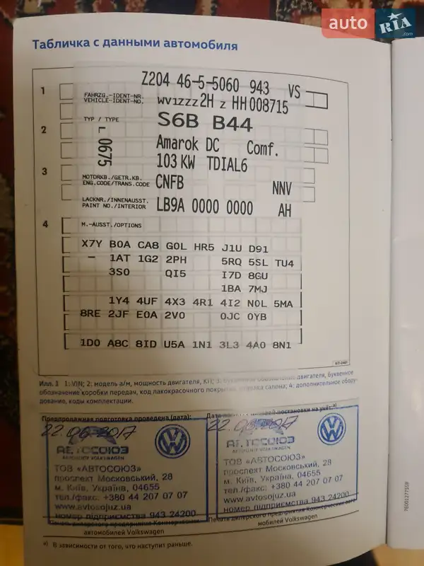 Пікап Volkswagen Amarok 2017 в Львові документ