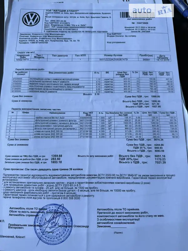 Грузовой фургон Volkswagen Caddy 2016 в Киеве документ