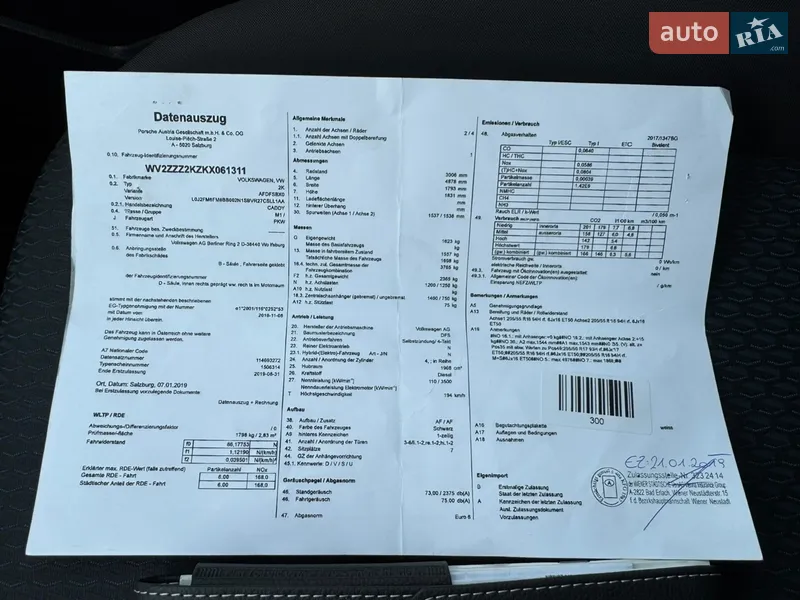 Минивэн Volkswagen Caddy 2019 в Мукачево документ