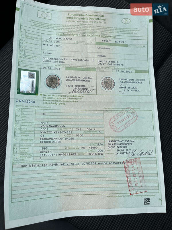 Хэтчбек Volkswagen Golf 2004 в Звягеле