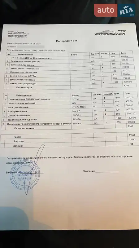 Седан Volkswagen Passat 2014 в Кривом Роге документ