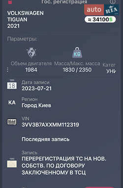 Внедорожник / Кроссовер Volkswagen Tiguan 2021 в 