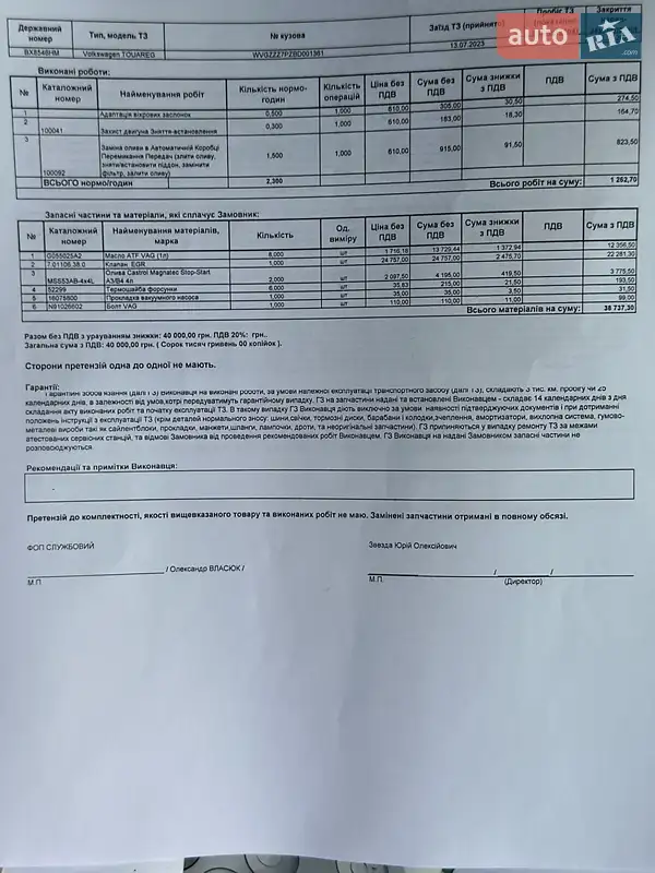 Внедорожник / Кроссовер Volkswagen Touareg 2010 в Хмельницком документ
