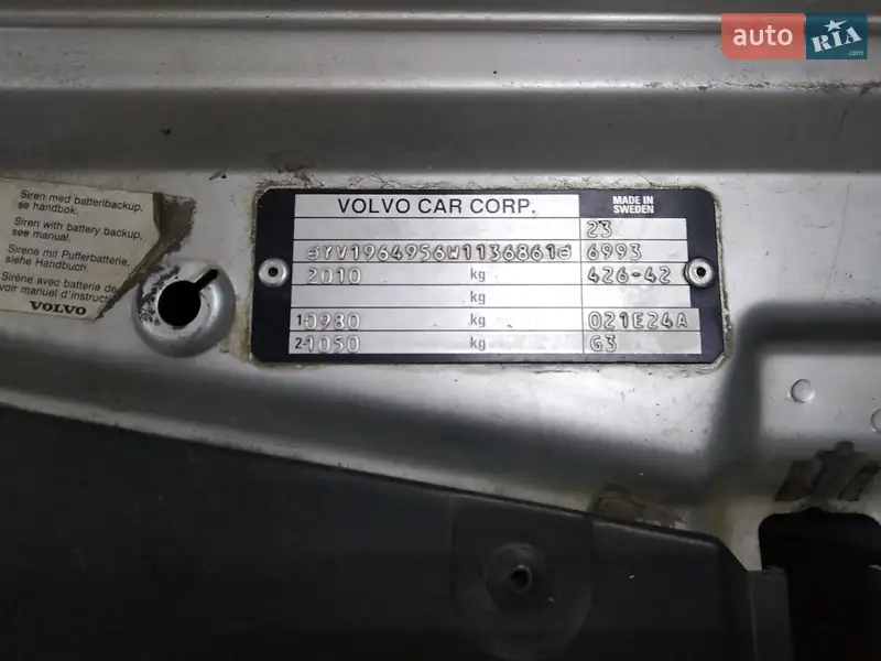 Volvo S90 1998 VIN YV1964956W1136861 фото оголошення 6 з 54