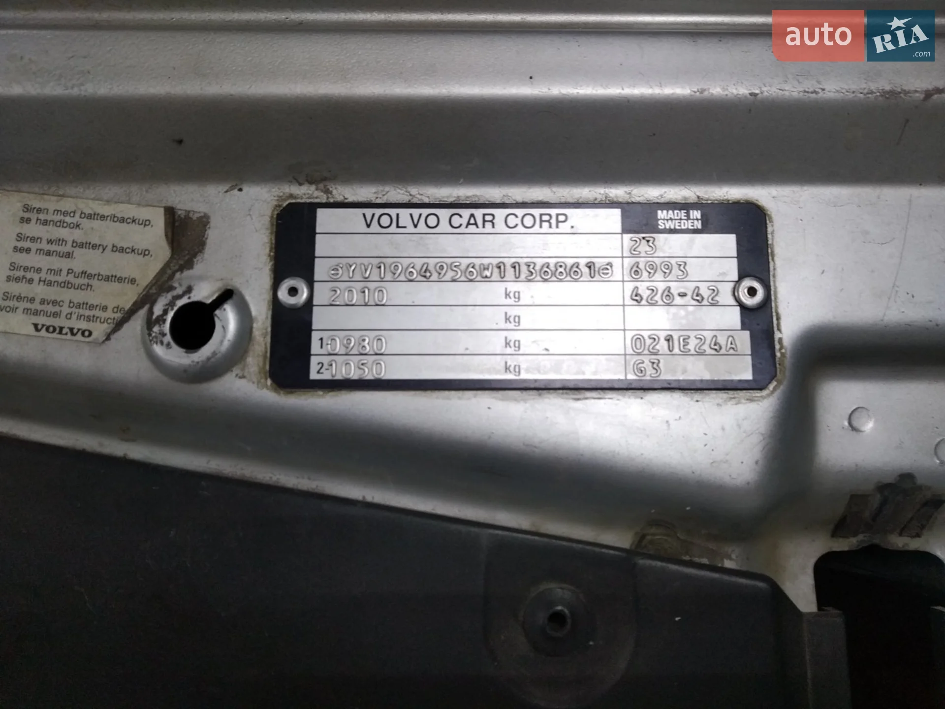 Volvo S90 1998 VIN YV1964956W1136861 фото оголошення 6 з 17