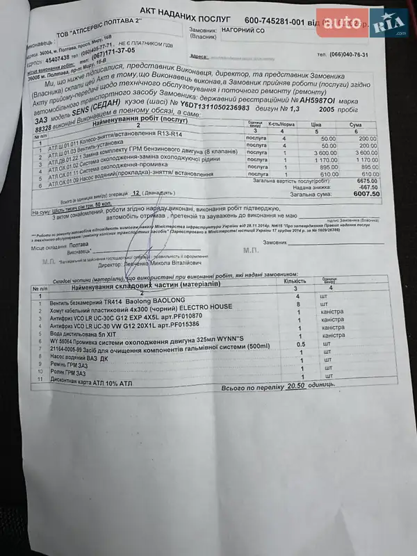 Седан ЗАЗ Sens 2007 в Полтаві документ