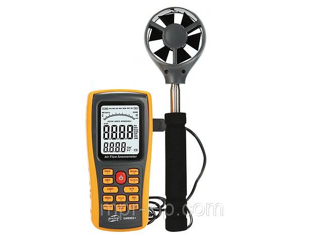 Анемометр Benetech GM8902+ (0.3-45m/s; 0-45ºC; 0-999900m3/min), USB, Память 50 с телескопической рукояткой