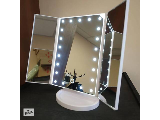 Настольное складное зеркало для макияжа с LED-подсветкой. Сенсорное! Тройное. ОРИГИНАЛ