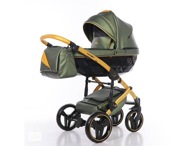 Дитяча коляска 2 в 1 Junama Diamond Fluo line II оливкова з жовтим 06