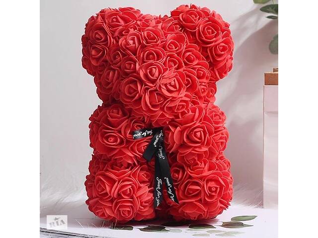 Мишка из красных роз 25 см в подарочной коробке 3D Teddy Flower Оригинальный подарок девушке в подарочной упаковке Кр...