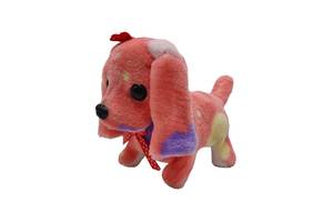 Собачка короткошерста кольорова довговуха з бантиком ходить і гавкає 15 см PRR74 (Рожевий)