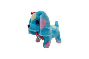 Собачка короткошерста кольорова довговуха з бантиком ходить і гавкає 15 см PRR74 (Синій)