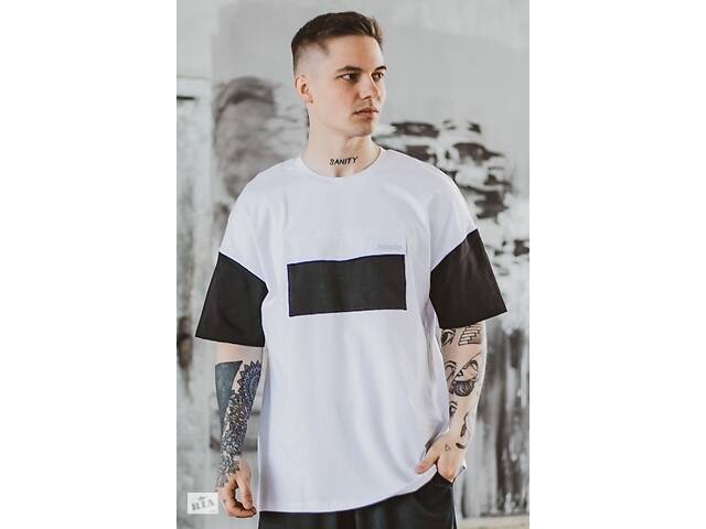 Футболка мужская спортивная Freedom белая с черным трикотажная Oversize SKL59-292665