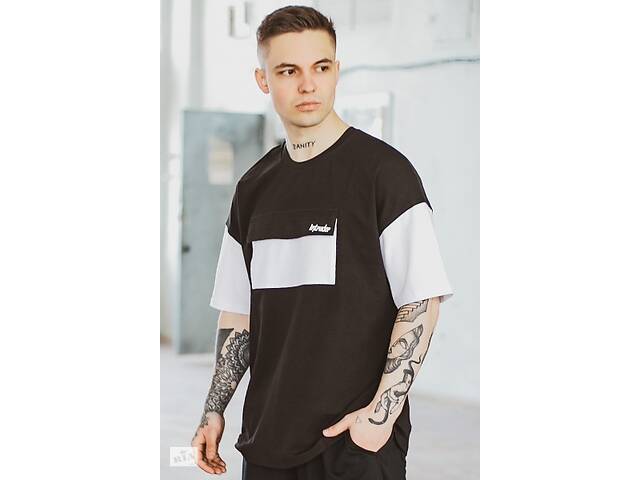 Футболка мужская спортивная Freedom черная с белым трикотажная Oversize SKL59-292669