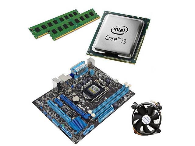 Комплект: Матплата H61 LGA1155 + CPU Intel Core i3-3220 (2 ядра по 3.3 GHz) + RAM 4 GB DDR3 + Кулер