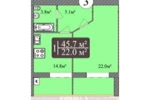 Продается 1-комнатная квартира 45.7 кв. м в Запорожье