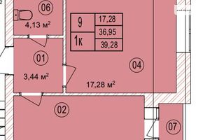 Продается 1-комнатная квартира 39.28 кв. м в Тернополе