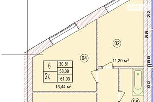 Продается 2-комнатная квартира 61.93 кв. м в Тернополе