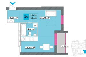 Продается 1-комнатная квартира 35.28 кв. м в Харькове