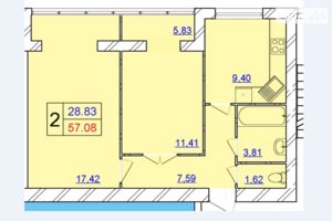 Продається 2-кімнатна квартира 57.08 кв. м у Хмельницькому