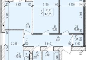 Продається 3-кімнатна квартира 69.02 кв. м у Хмельницькому