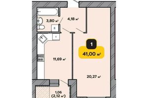 Продається 1-кімнатна квартира 41 кв. м у Хмельницькому