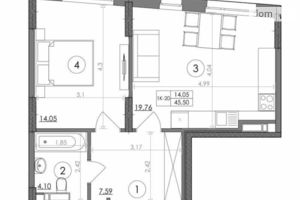 Продается 1-комнатная квартира 45.5 кв. м в Киеве