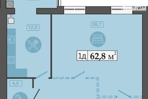 Продається 1-кімнатна квартира 62.8 кв. м у Дніпрі