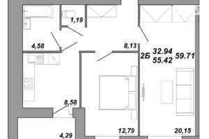 Продается 2-комнатная квартира 59.71 кв. м в Тернополе