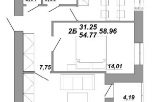 Продається 1-кімнатна квартира 58.96 кв. м у Тернополі