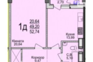 Продается 1-комнатная квартира 52.74 кв. м в Черкассах